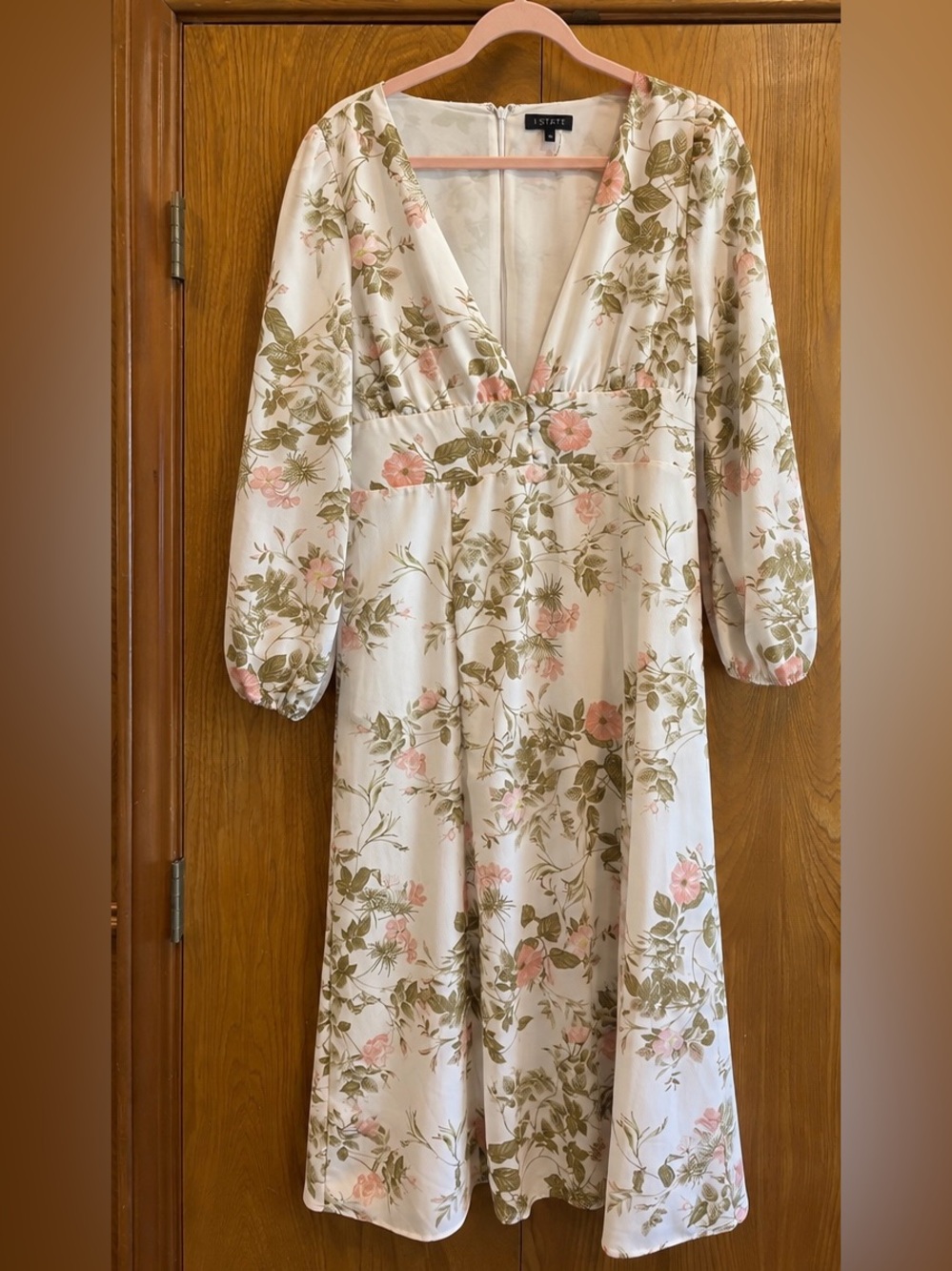 NWT 1.STATE Floral Long Sleeve Midi Dress Cream Pink Green Size 10